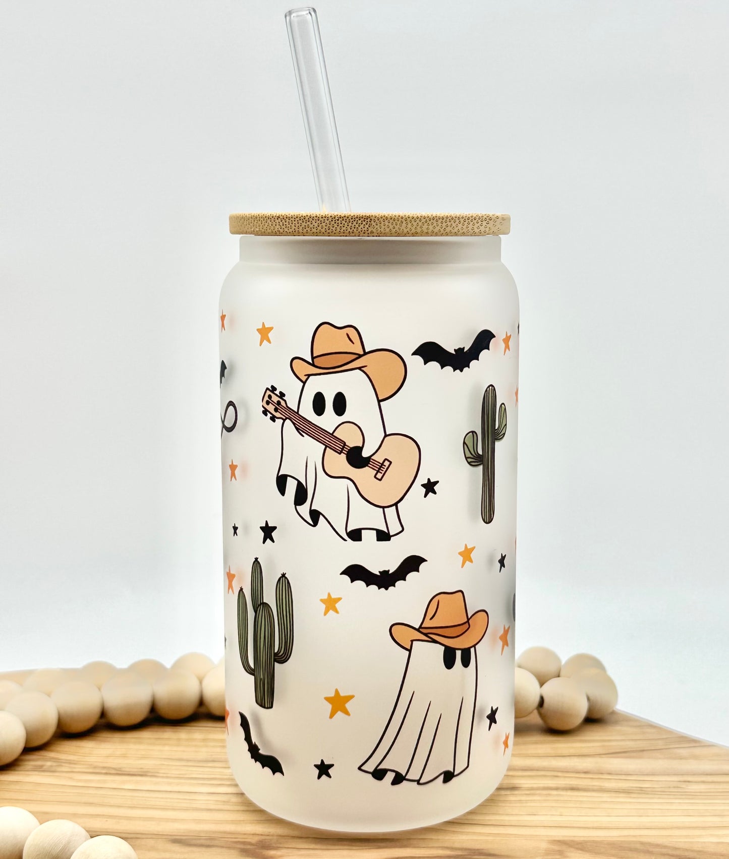 Halloween Glass Cowboy Ghost Tumbler Iced Coffee Cup