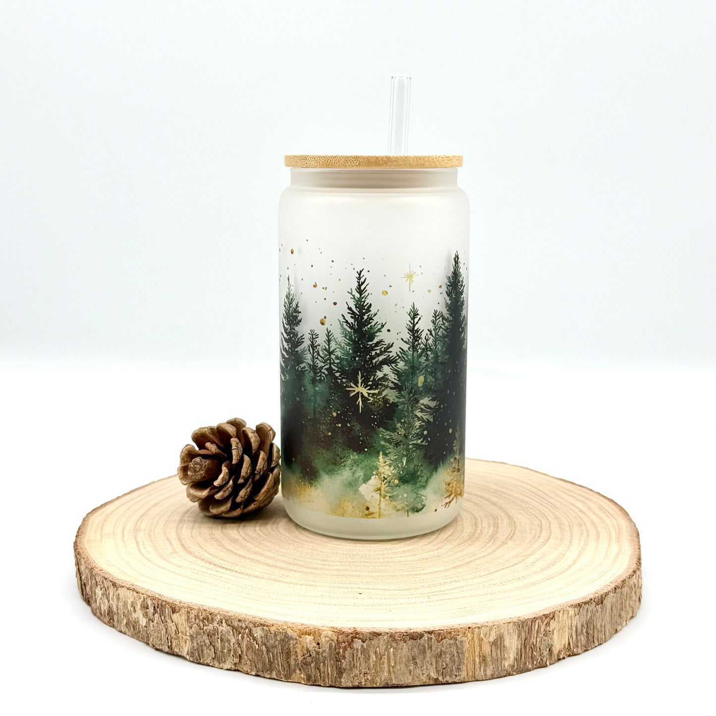 Christmas Glass Tumbler - 16oz Iced Coffee Cup