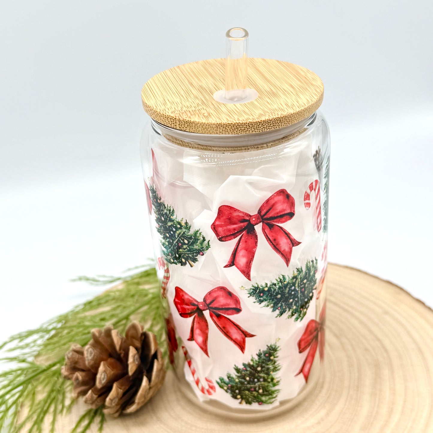 Christmas Glass Tumbler - 16oz Iced Coffee Cup