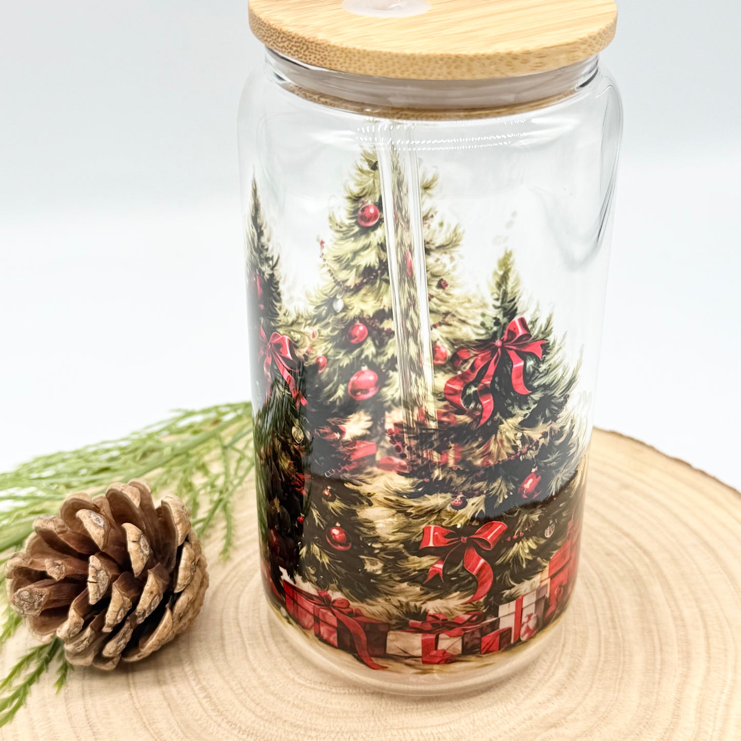 Christmas Tree Glass Tumbler - 16oz Iced Coffee Cup