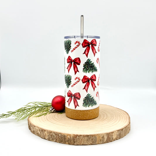 Christmas Trees and Bows Tumbler - 17oz Insulated Tumbler with Cork Bottom
