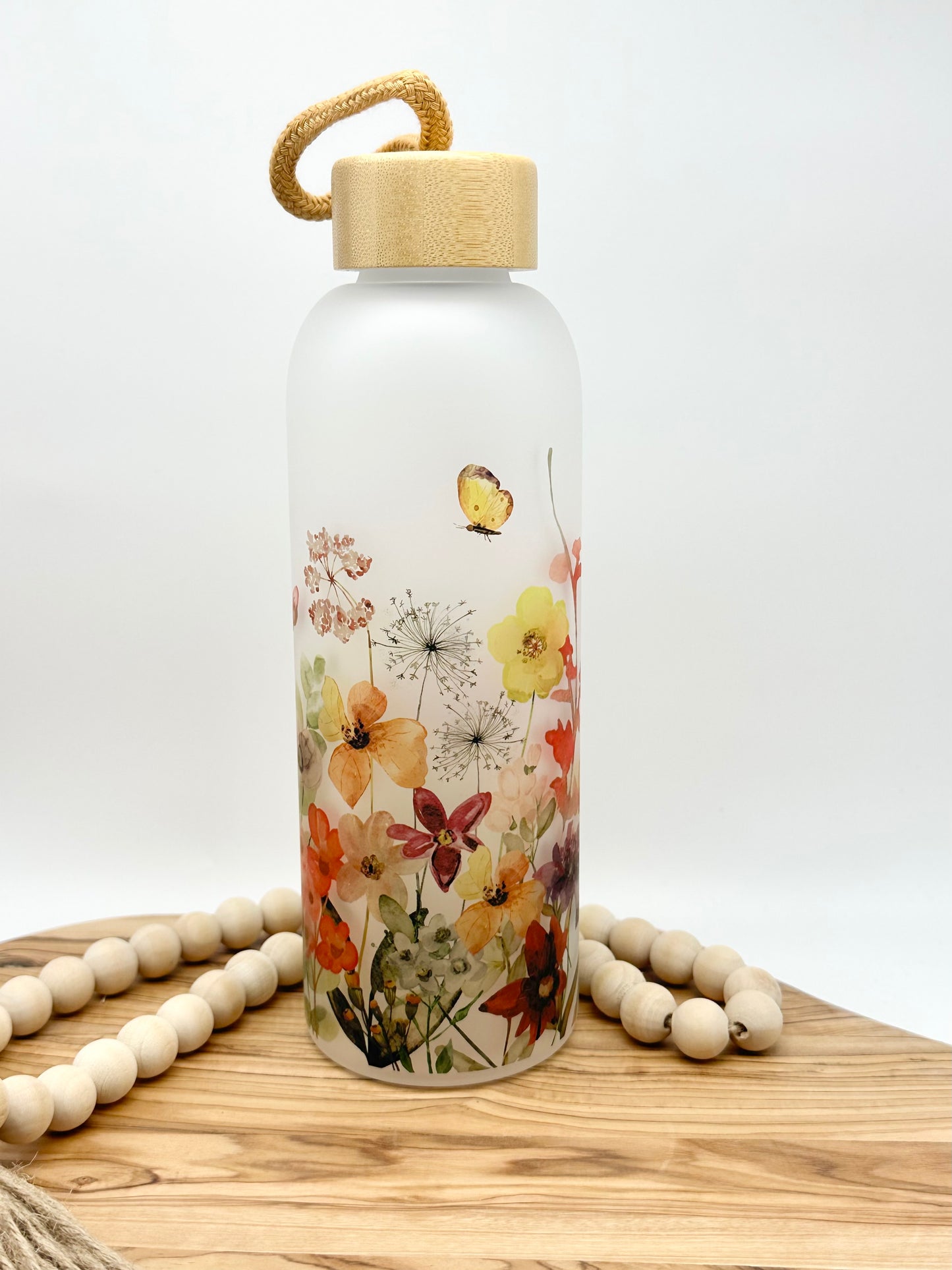 Wildflower Frosted Glass Water Bottle