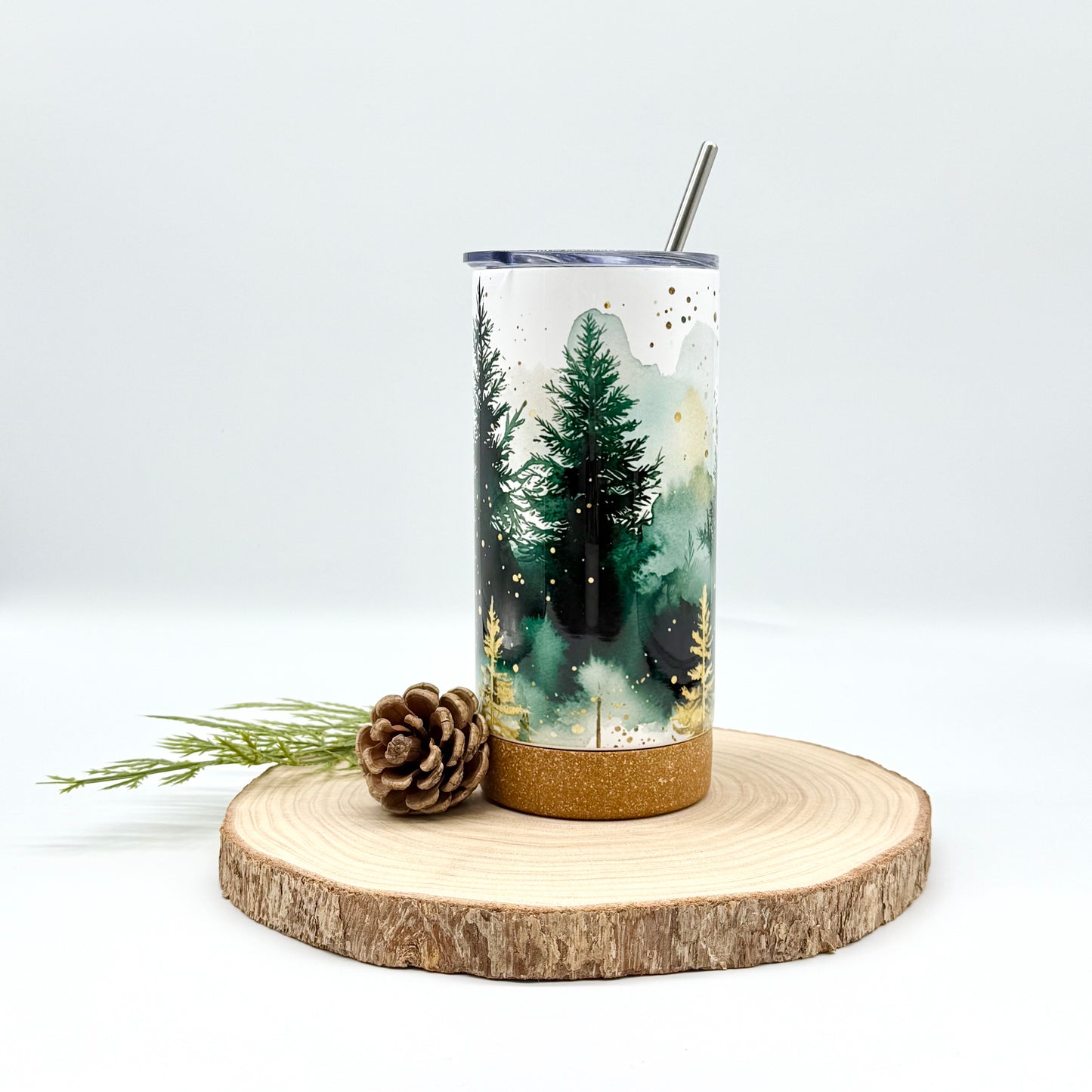 Christmas Forest Tumbler - 17oz Insulated Tumbler with Cork Bottom