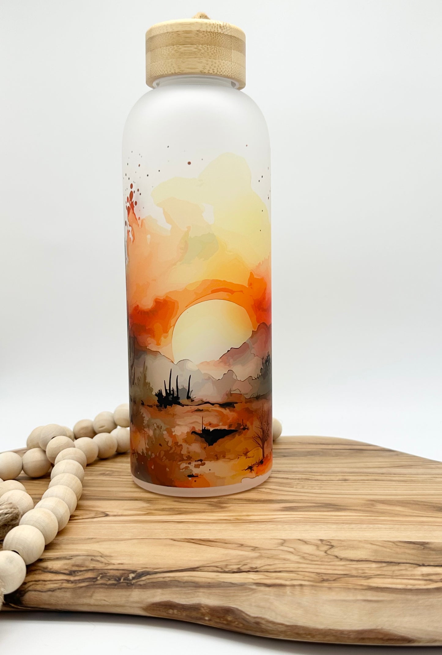 Desert Landscape Glass Water Bottle