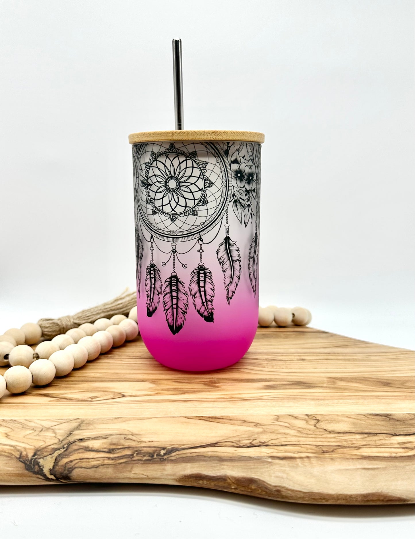 Pink Cow Skull Wine Glass Tumbler