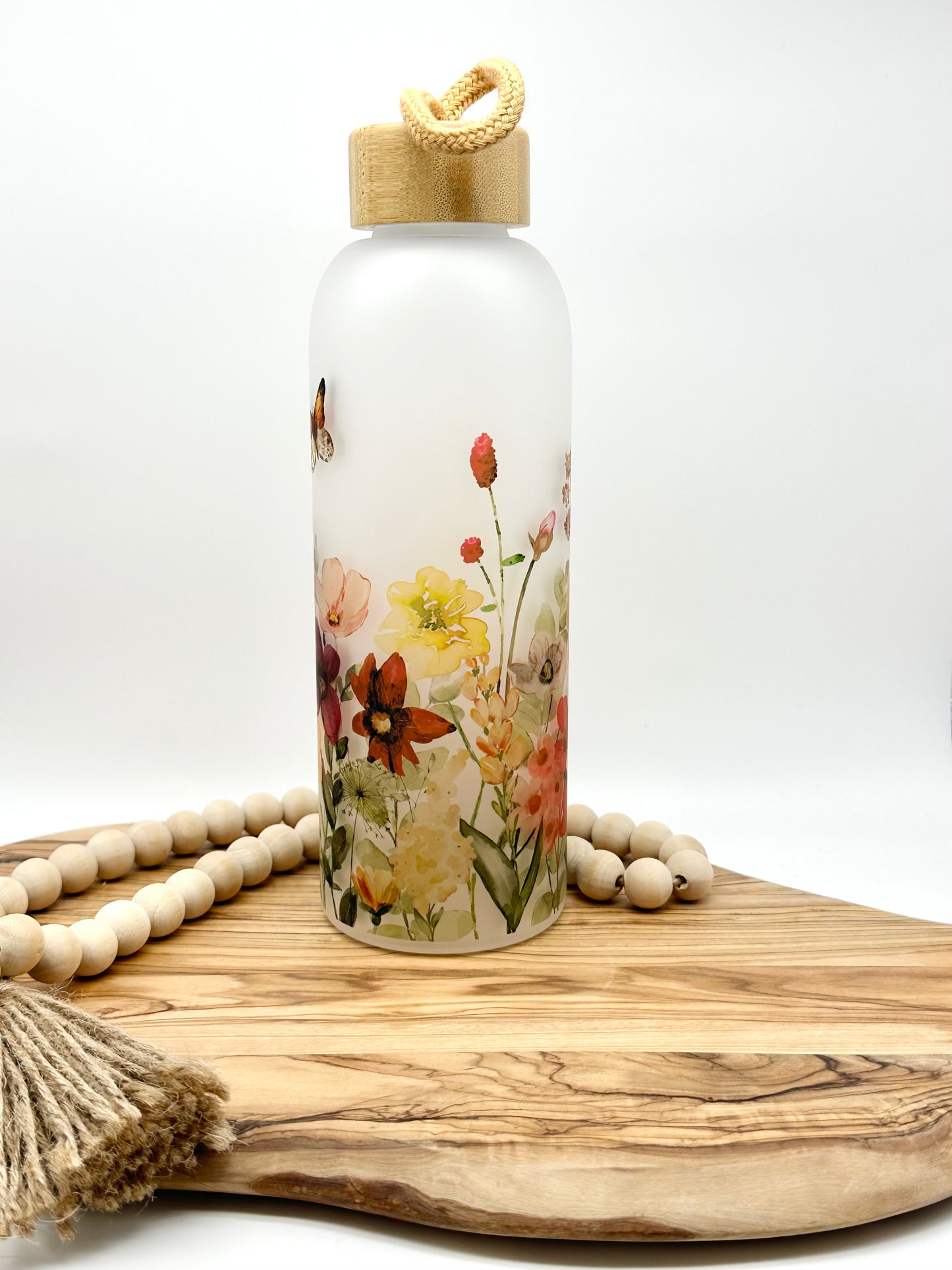 Wildflower Frosted Glass Water Bottle