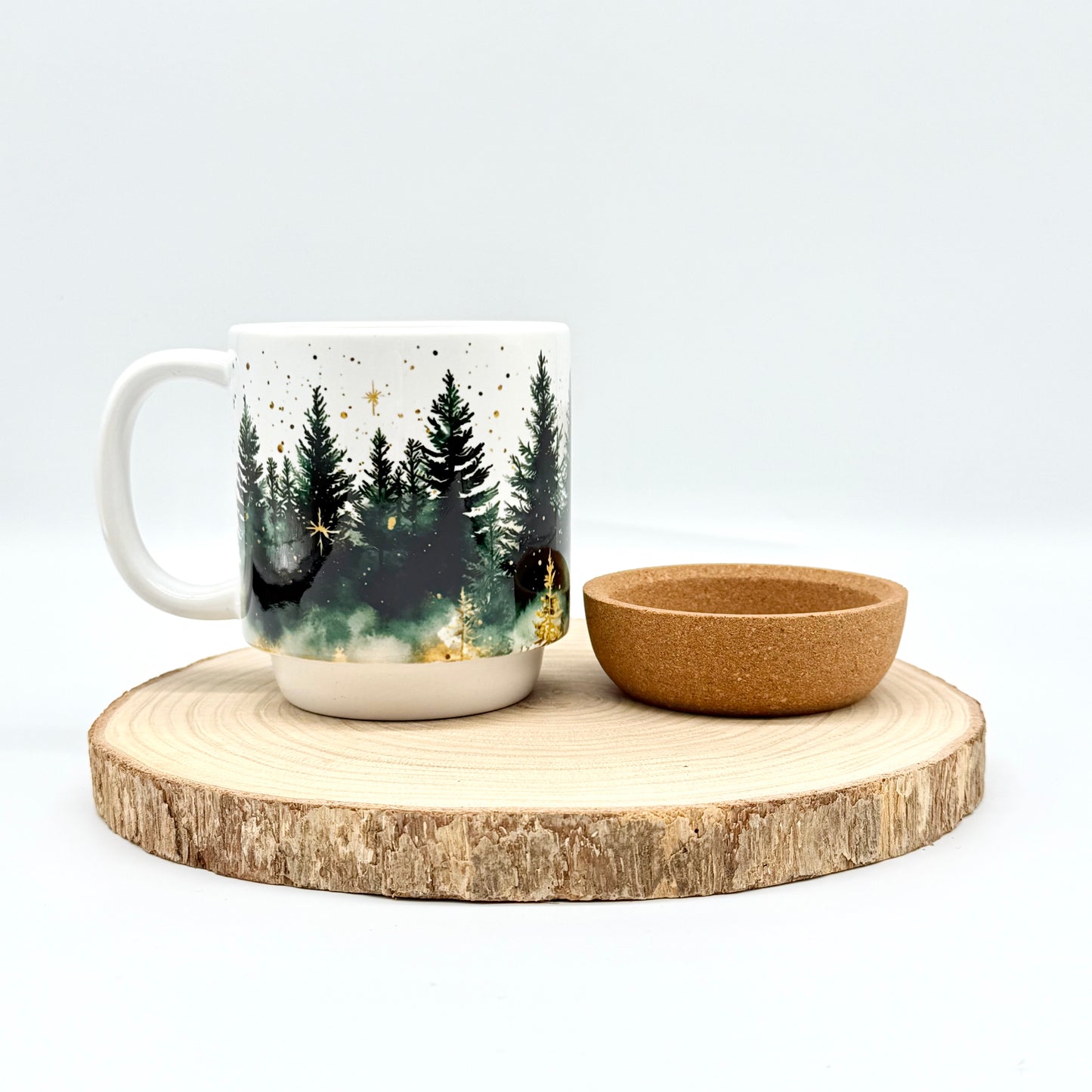 12oz Christmas Forest Coffee Mug with Cork Base and Plastic Lid
