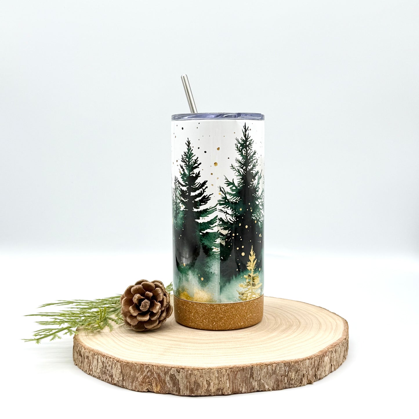 Christmas Forest Tumbler - 17oz Insulated Tumbler with Cork Bottom