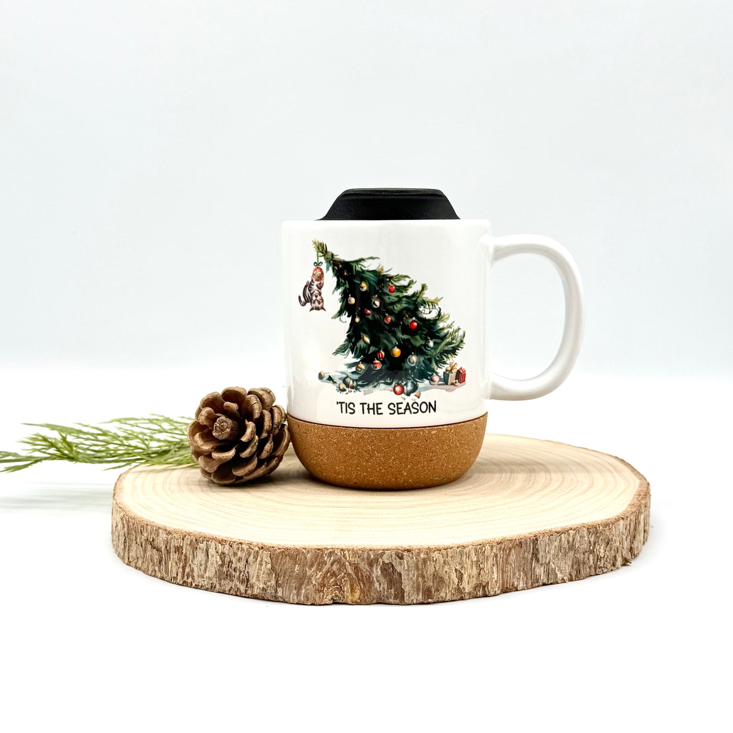 Funny Christmas Cat Mug - 12oz Coffee Mug with Cork Base