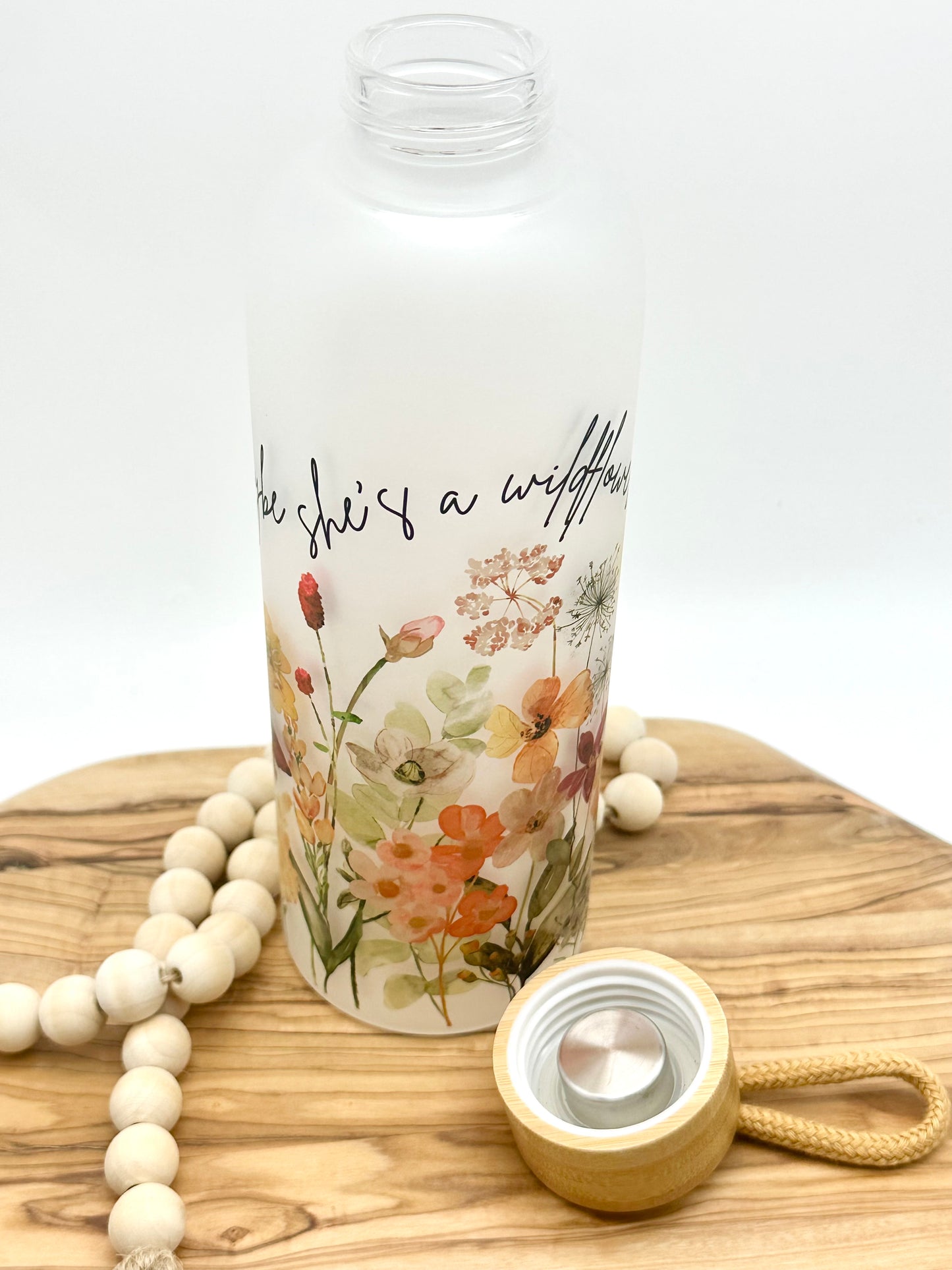 Personalized Wildflower Glass Water Bottle