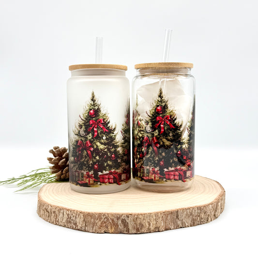 Christmas Tree Glass Tumbler - 16oz Iced Coffee Cup