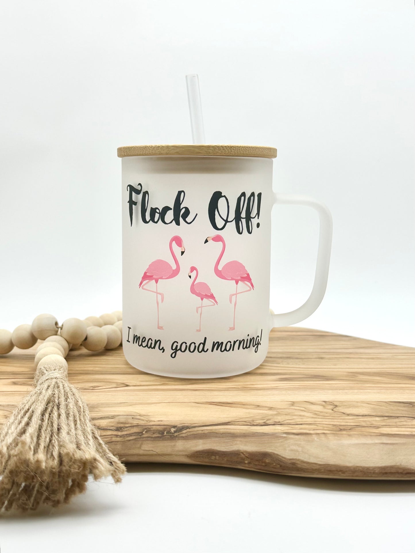 Funny Flamingo Frosted Glass Coffee Mug