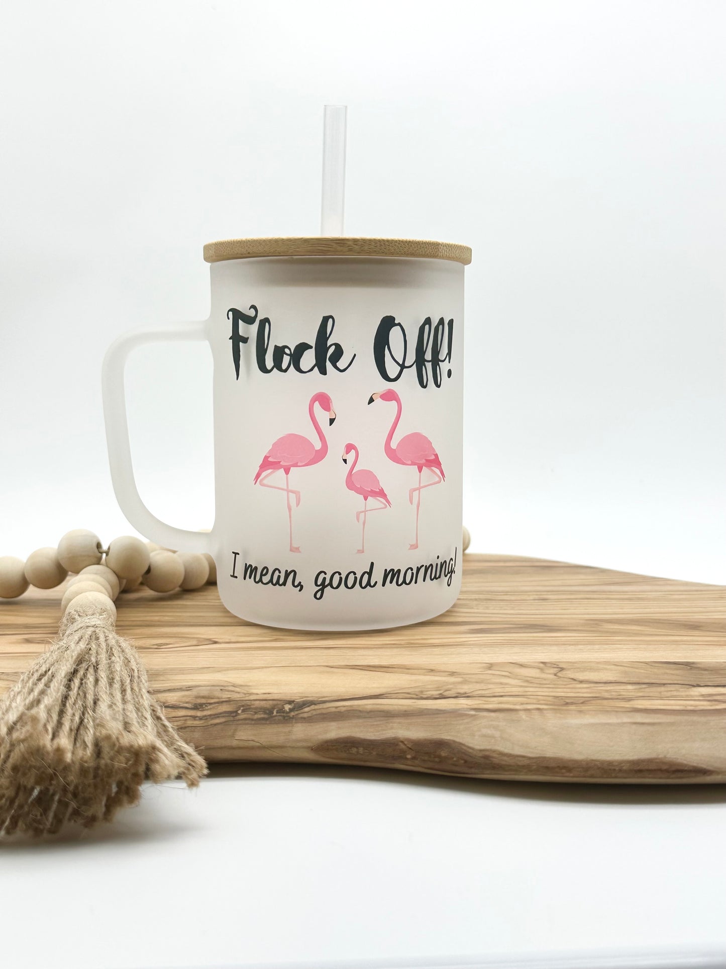 Funny Flamingo Frosted Glass Coffee Mug