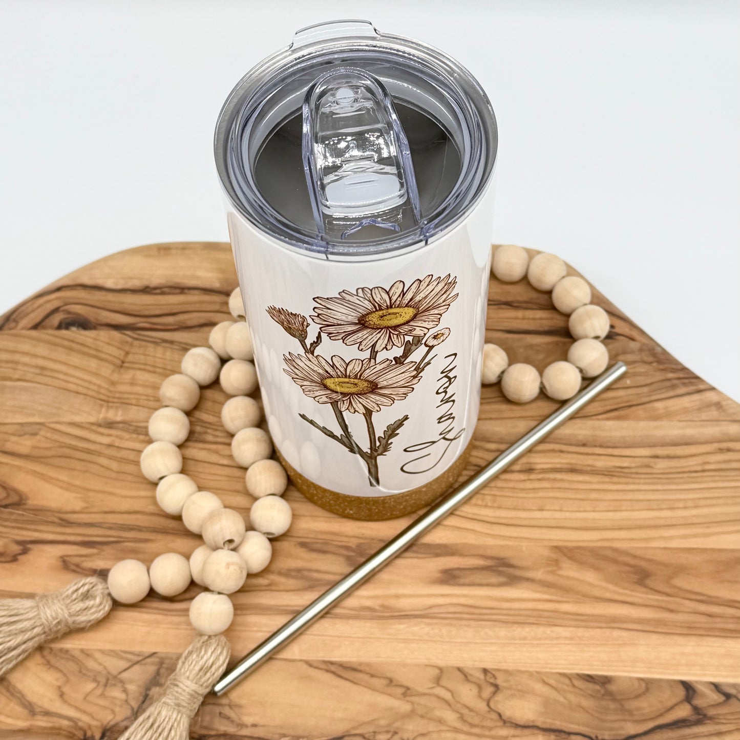 Personalized Birth Flower Tumbler- 17oz Insulated Tumbler with Cork Bottom