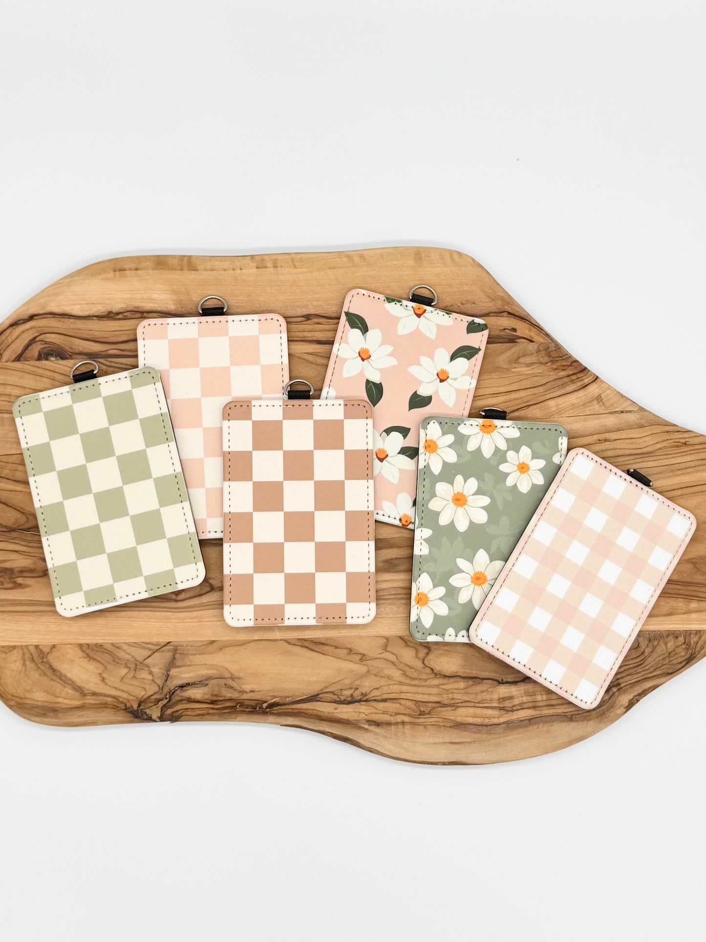 Neutral Checkered & Floral Badge Holders