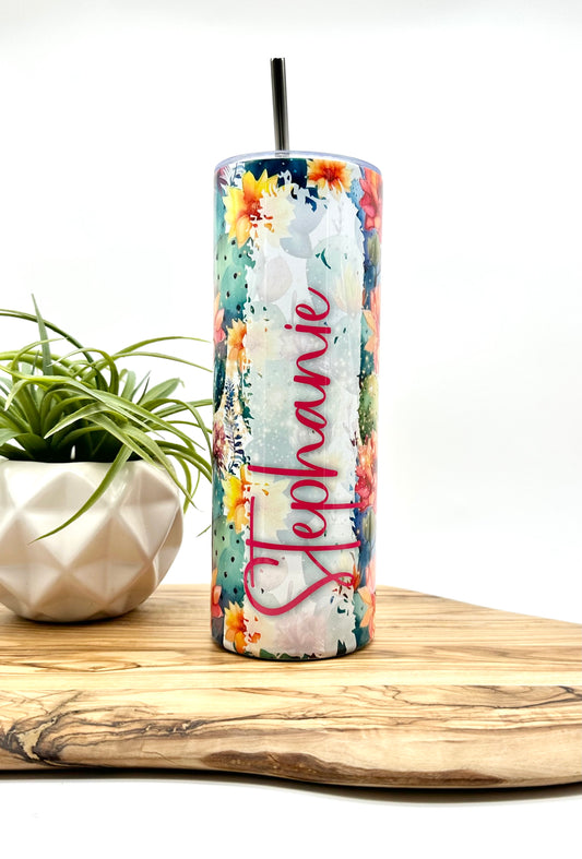 Personalized Floral Cactus Tumbler