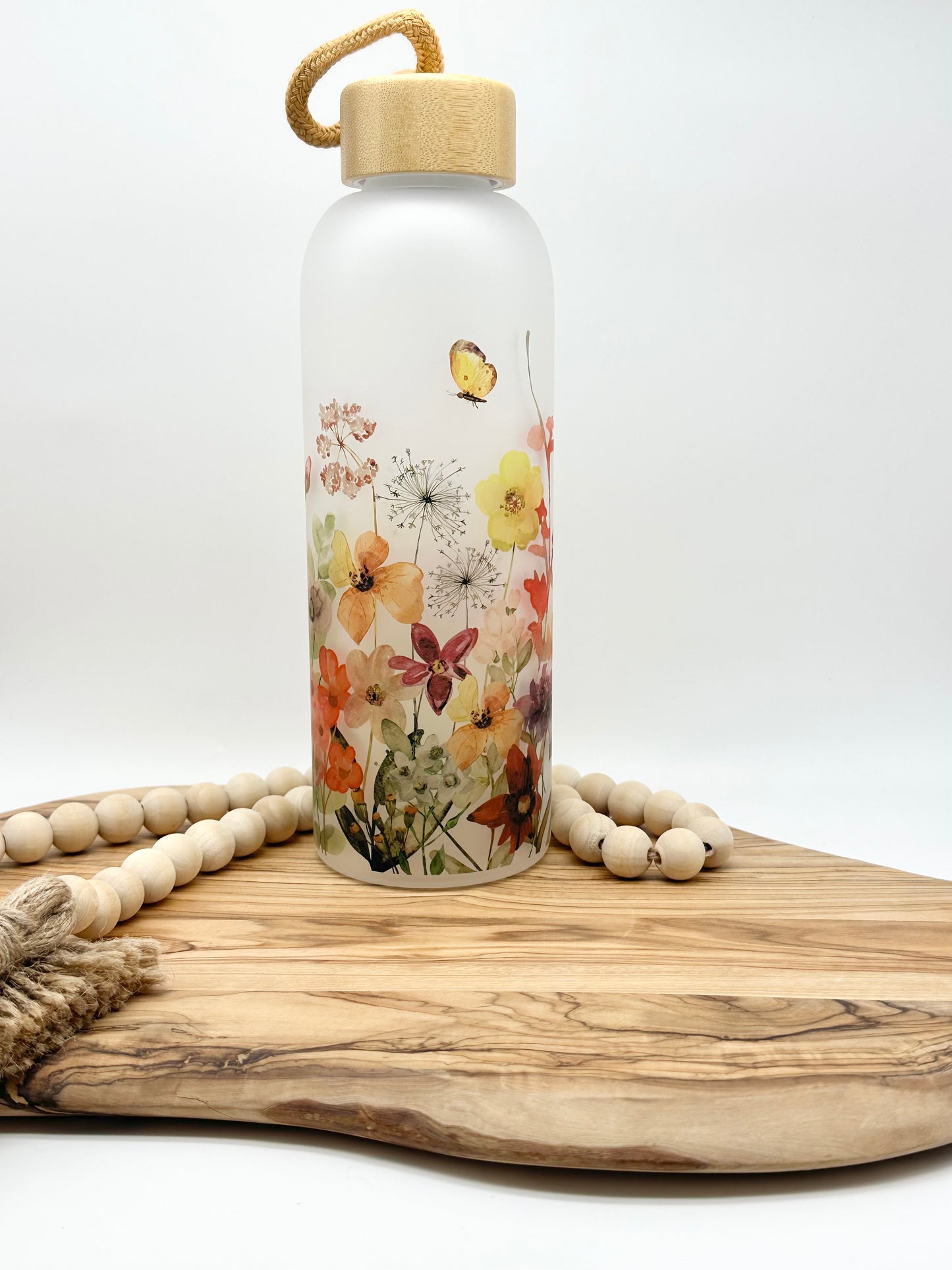 Wildflower Frosted Glass Water Bottle