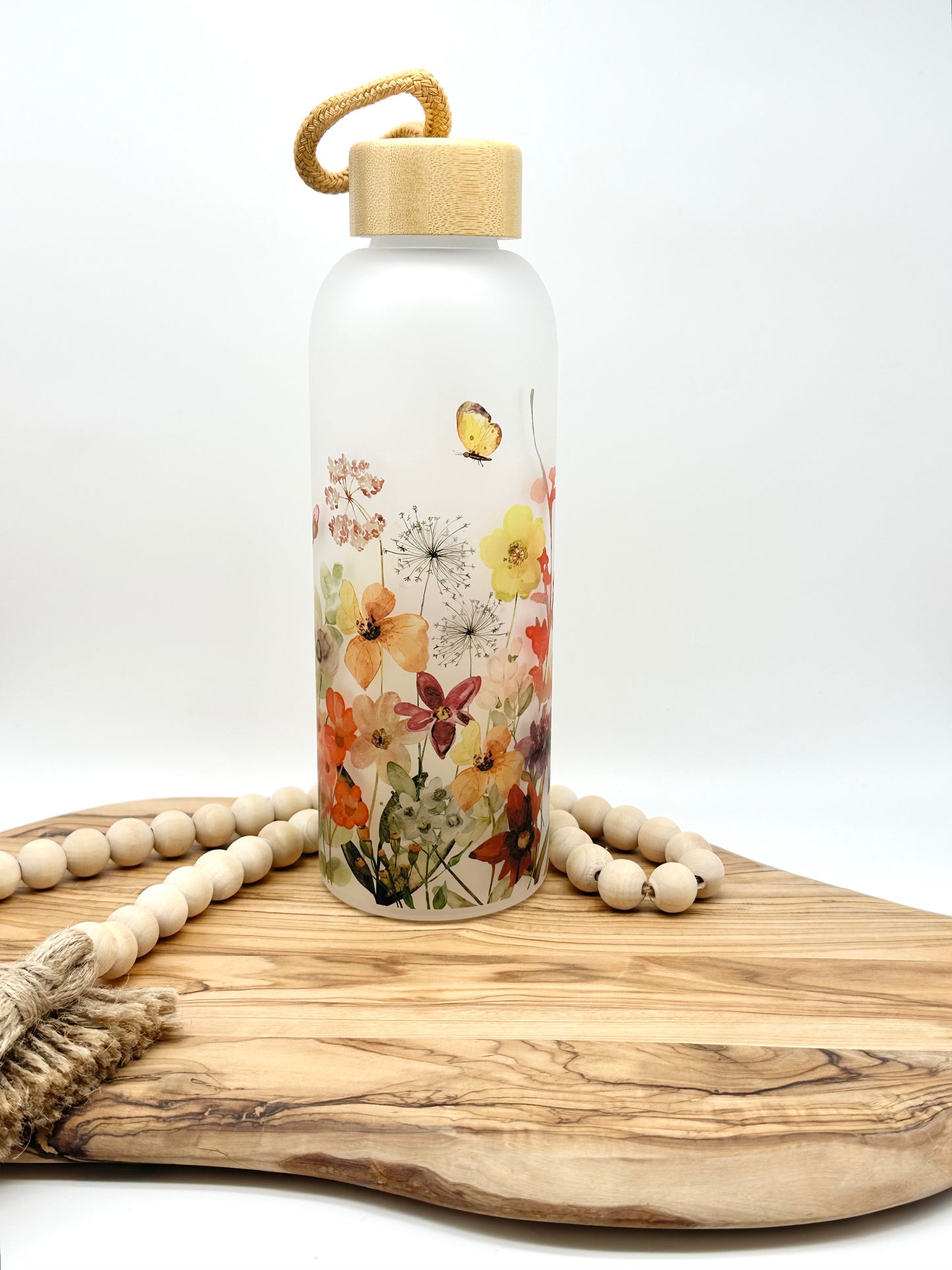 Wildflower Frosted Glass Water Bottle