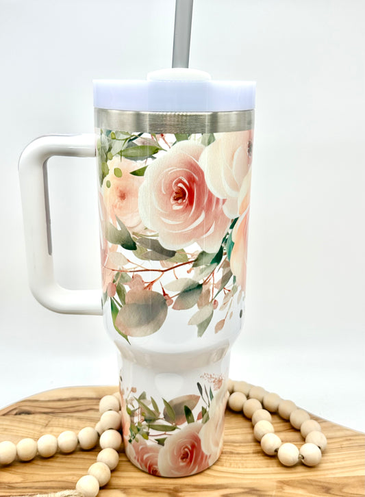 40oz Insulated Peach Floral Tumbler