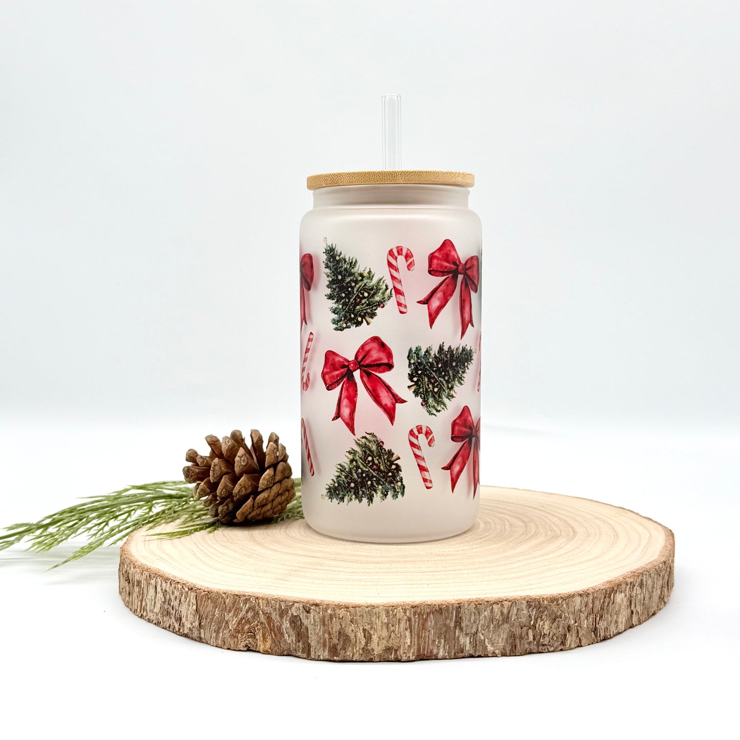 Christmas Glass Tumbler - 16oz Iced Coffee Cup