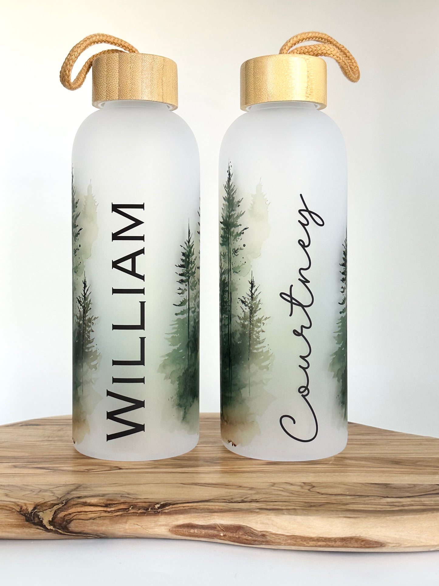 Forest Landscape Glass Water Bottle