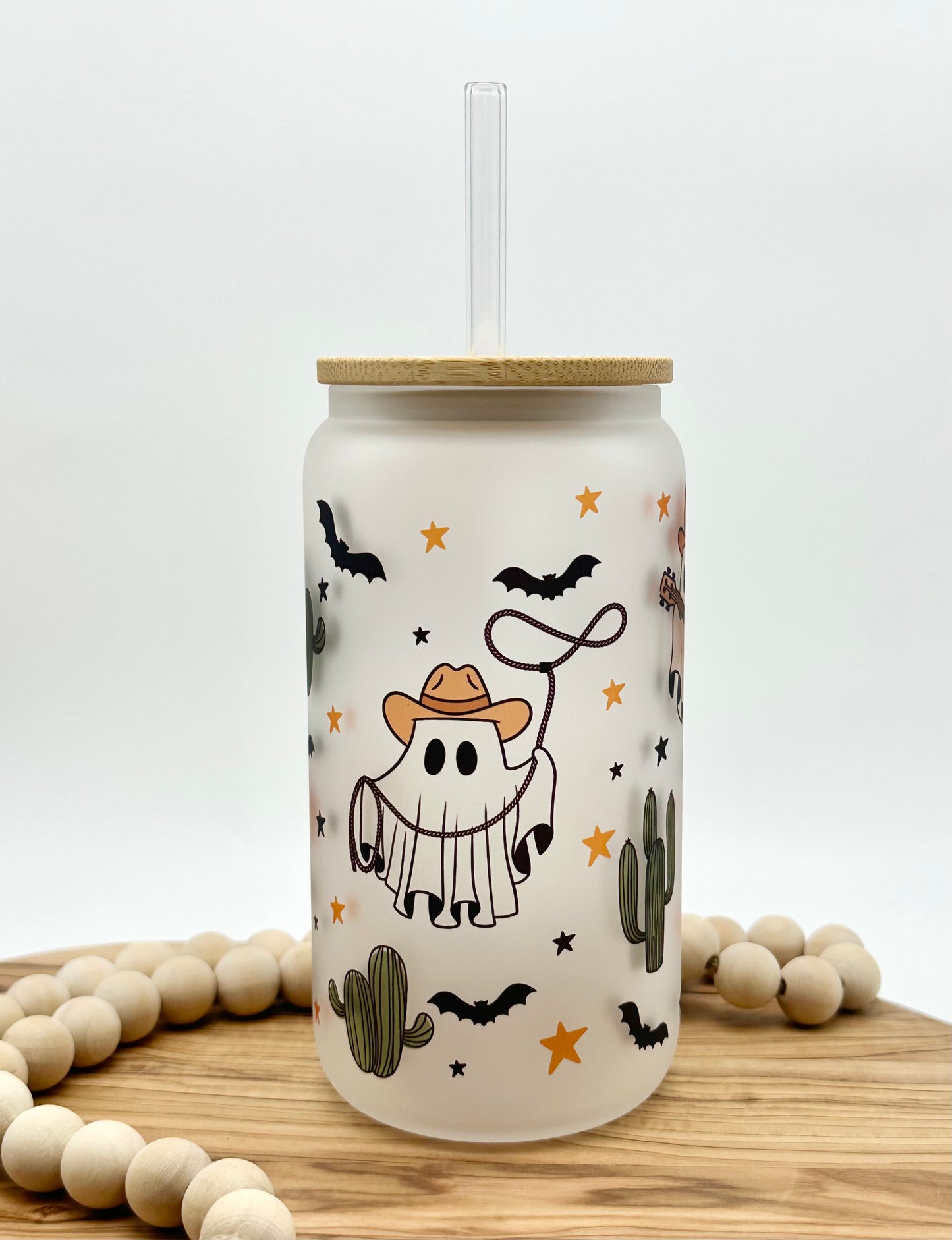 Halloween Glass Cowboy Ghost Tumbler Iced Coffee Cup