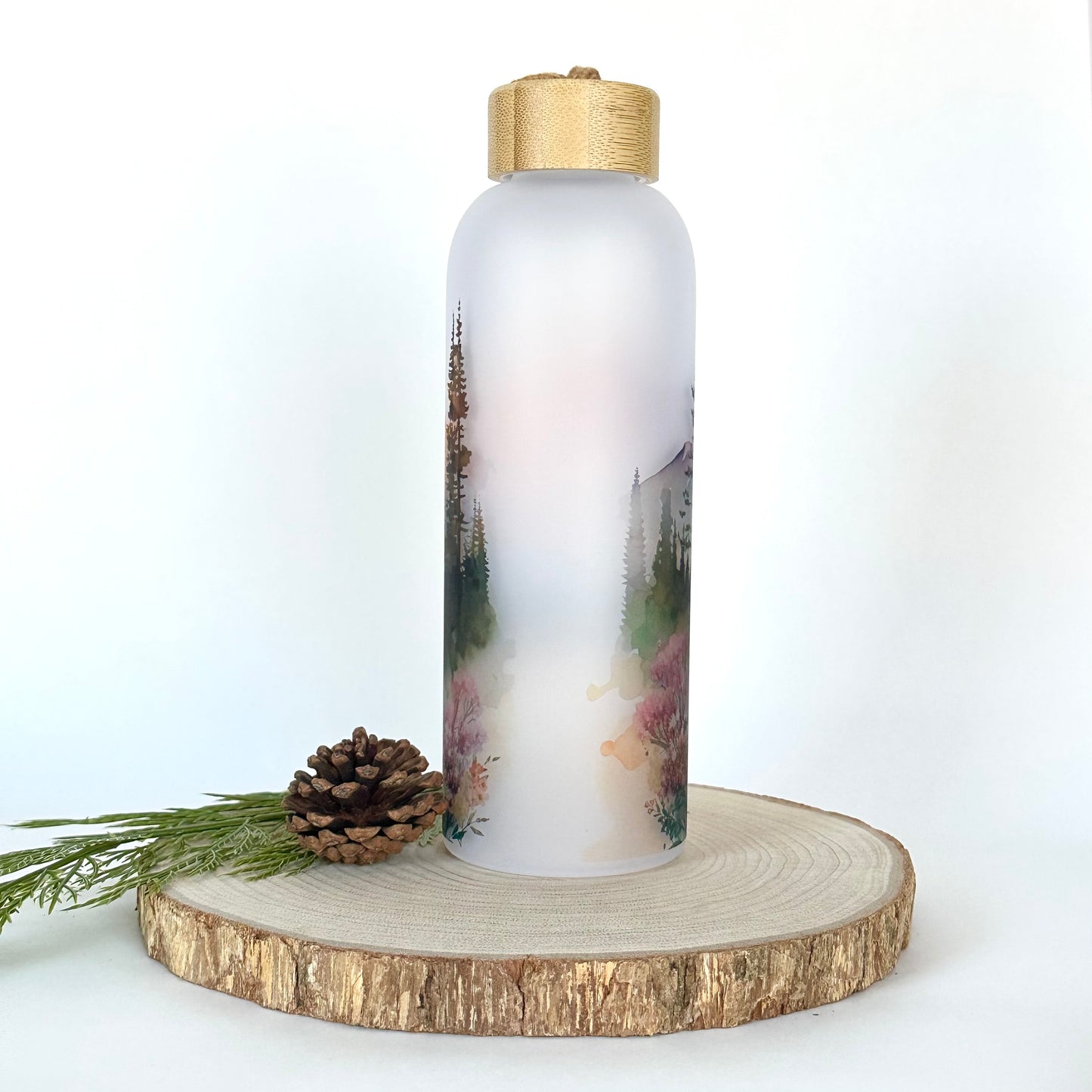 Mountain Landscape Glass Water Bottle