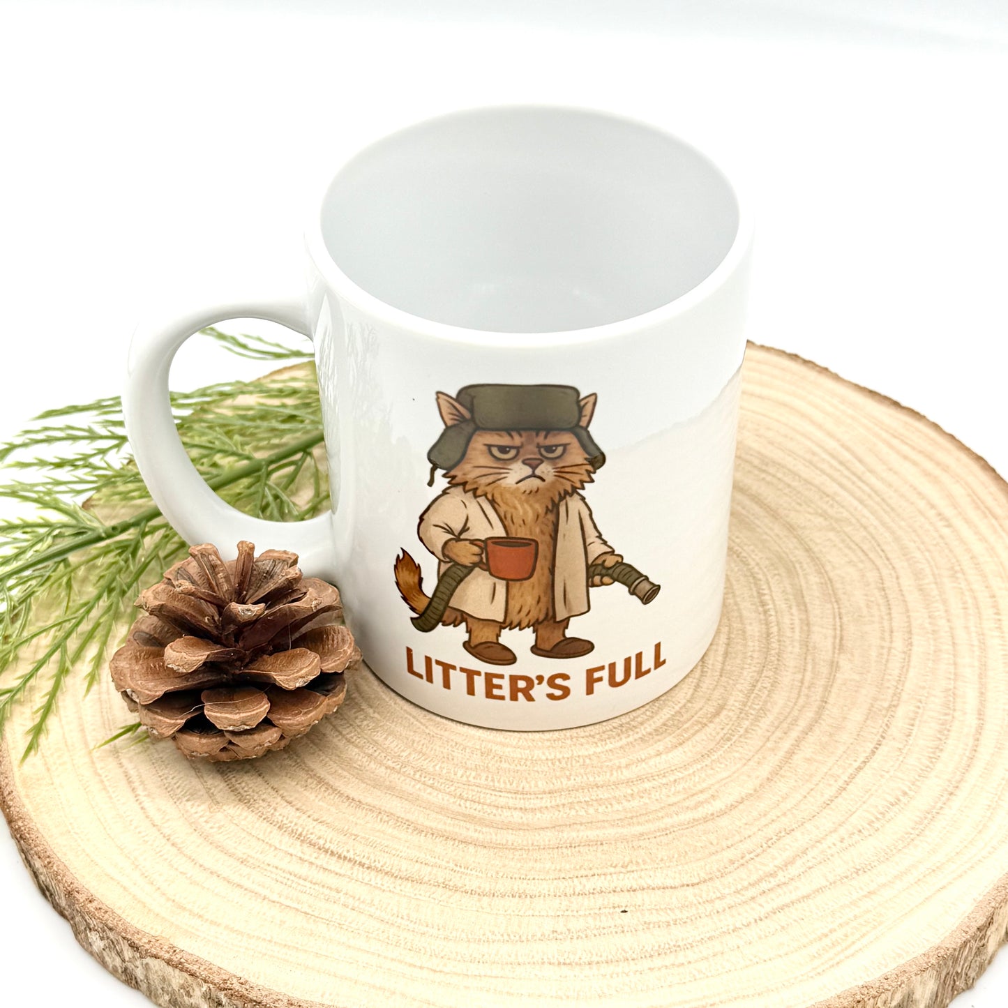 “Litters Full” Funny Cat Christmas Mug - 12oz Ceramic Coffee Cup