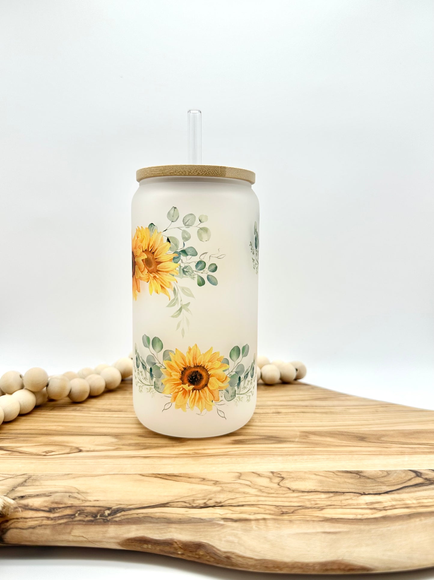 Sunflower Frosted Glass Cup