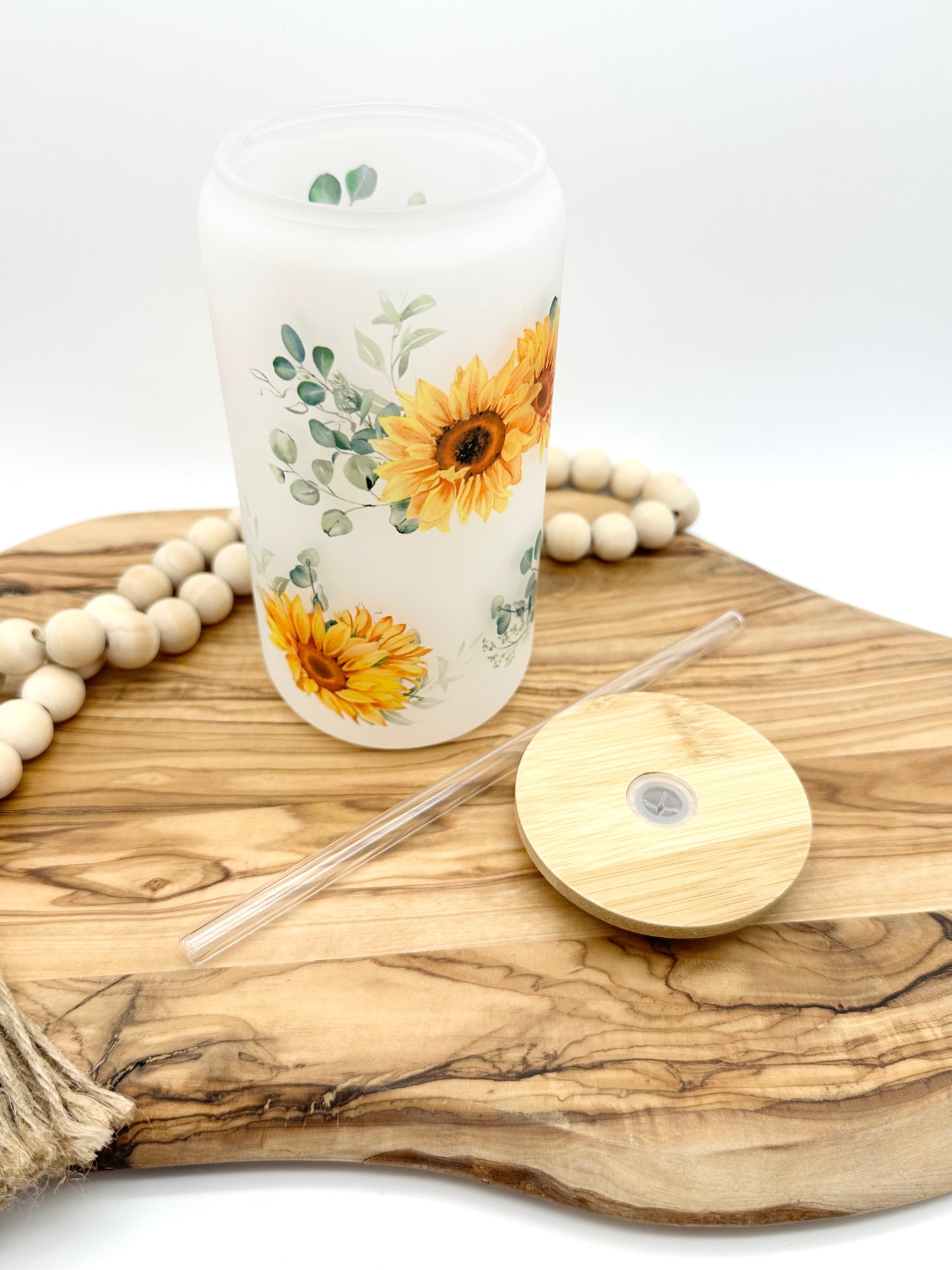 Sunflower Frosted Glass Cup