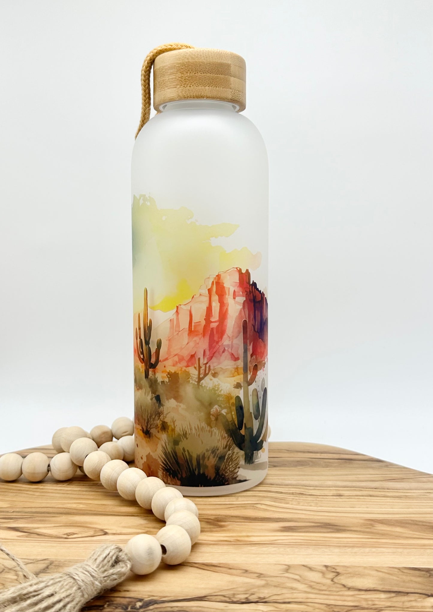 Desert Landscape Glass Water Bottle