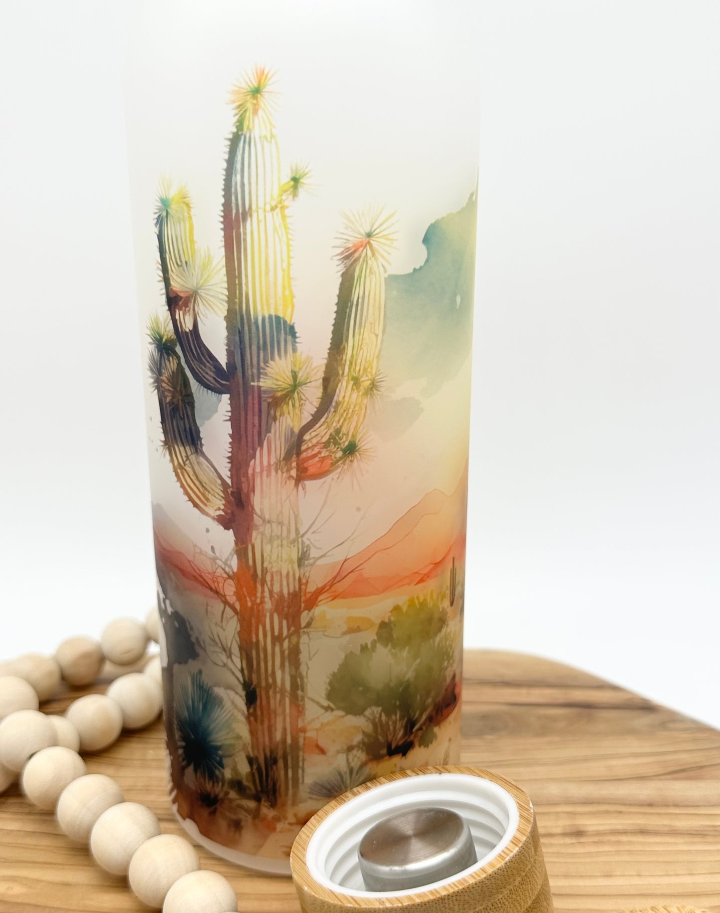 Desert Landscape Glass Water Bottle