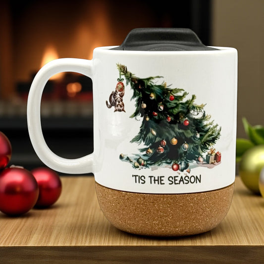 Funny Christmas Cat Mug - 12oz Coffee Mug with Cork Base
