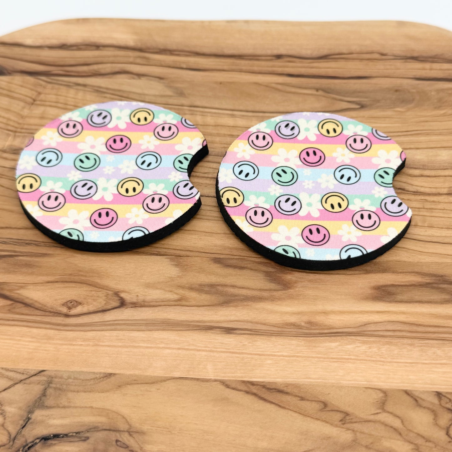 Pastel Smiley Car Coasters
