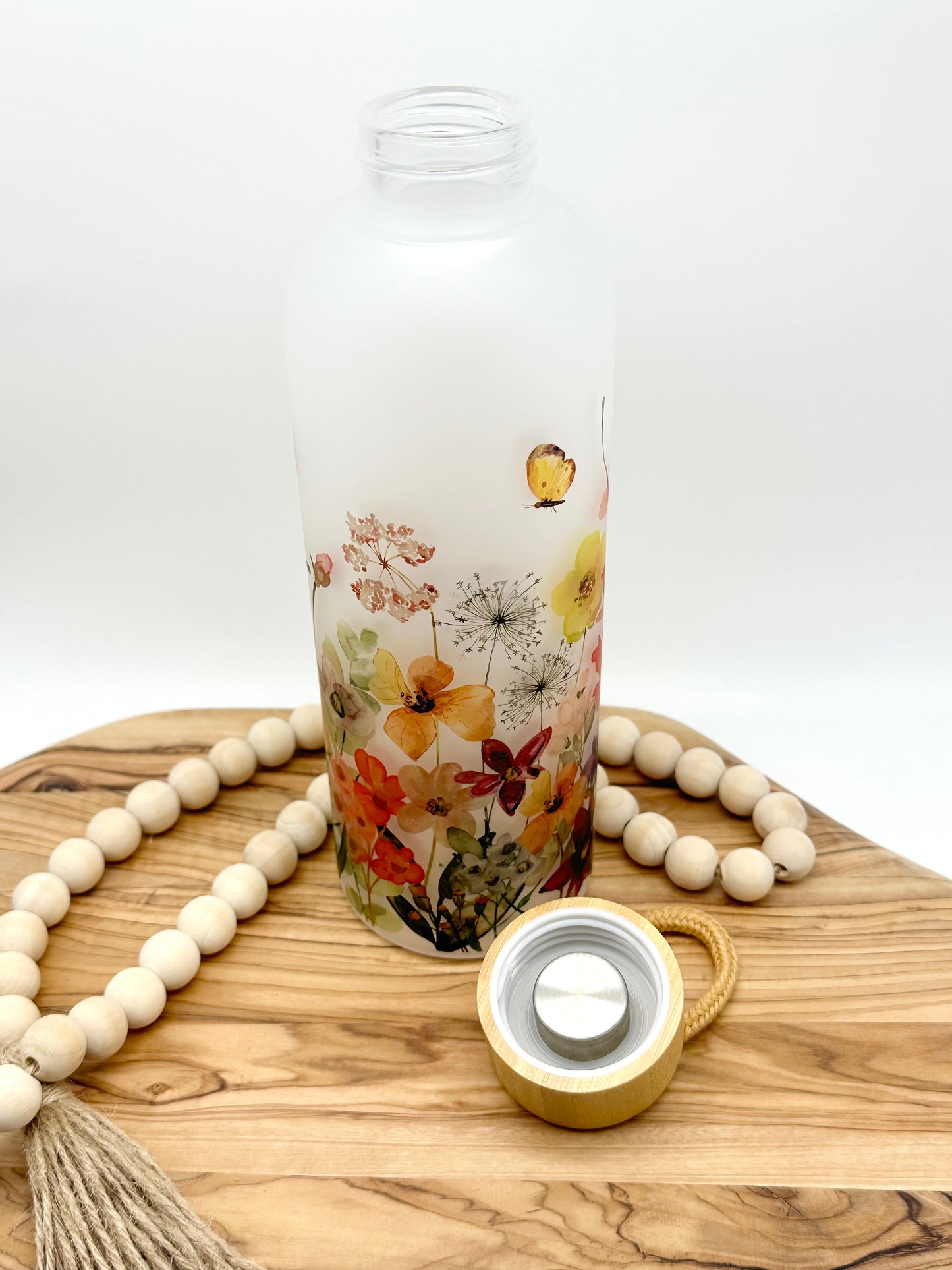 Wildflower Frosted Glass Water Bottle