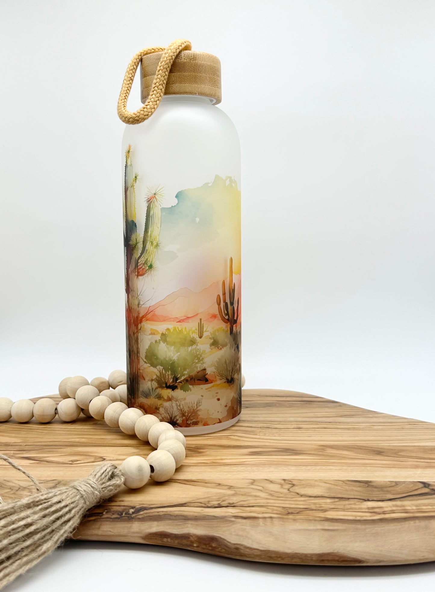 Desert Landscape Glass Water Bottle