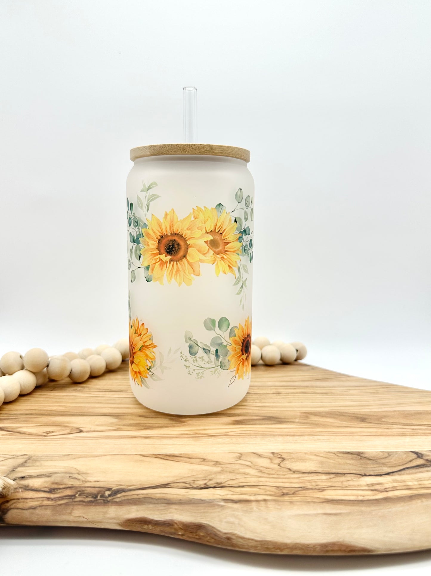 Sunflower Frosted Glass Cup