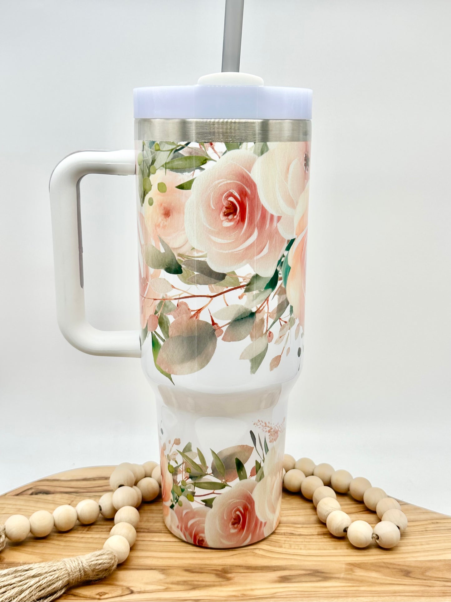 40oz Insulated Peach Floral Tumbler