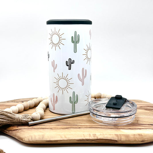 4-in-1 Insulated Can Cooler with Cactus Print