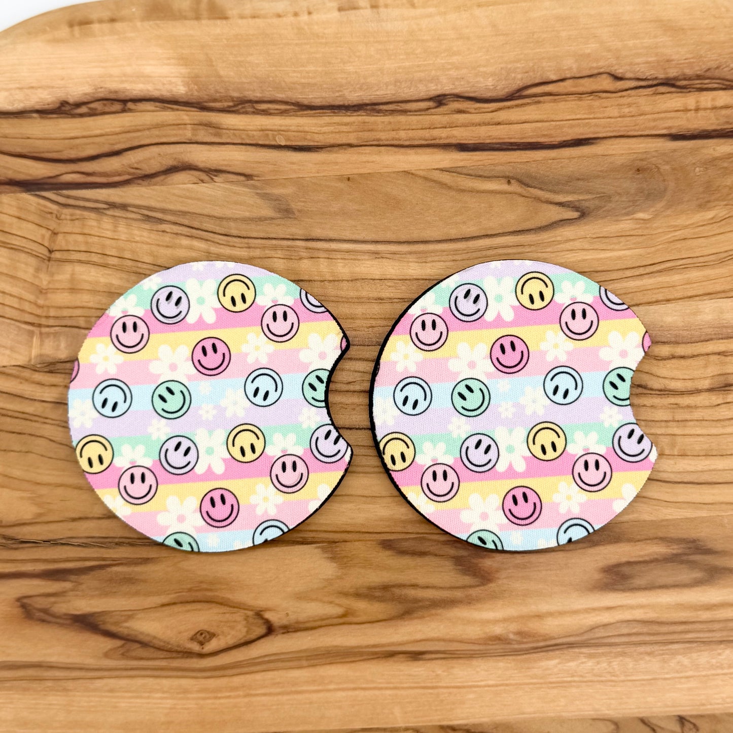 Pastel Smiley Car Coasters