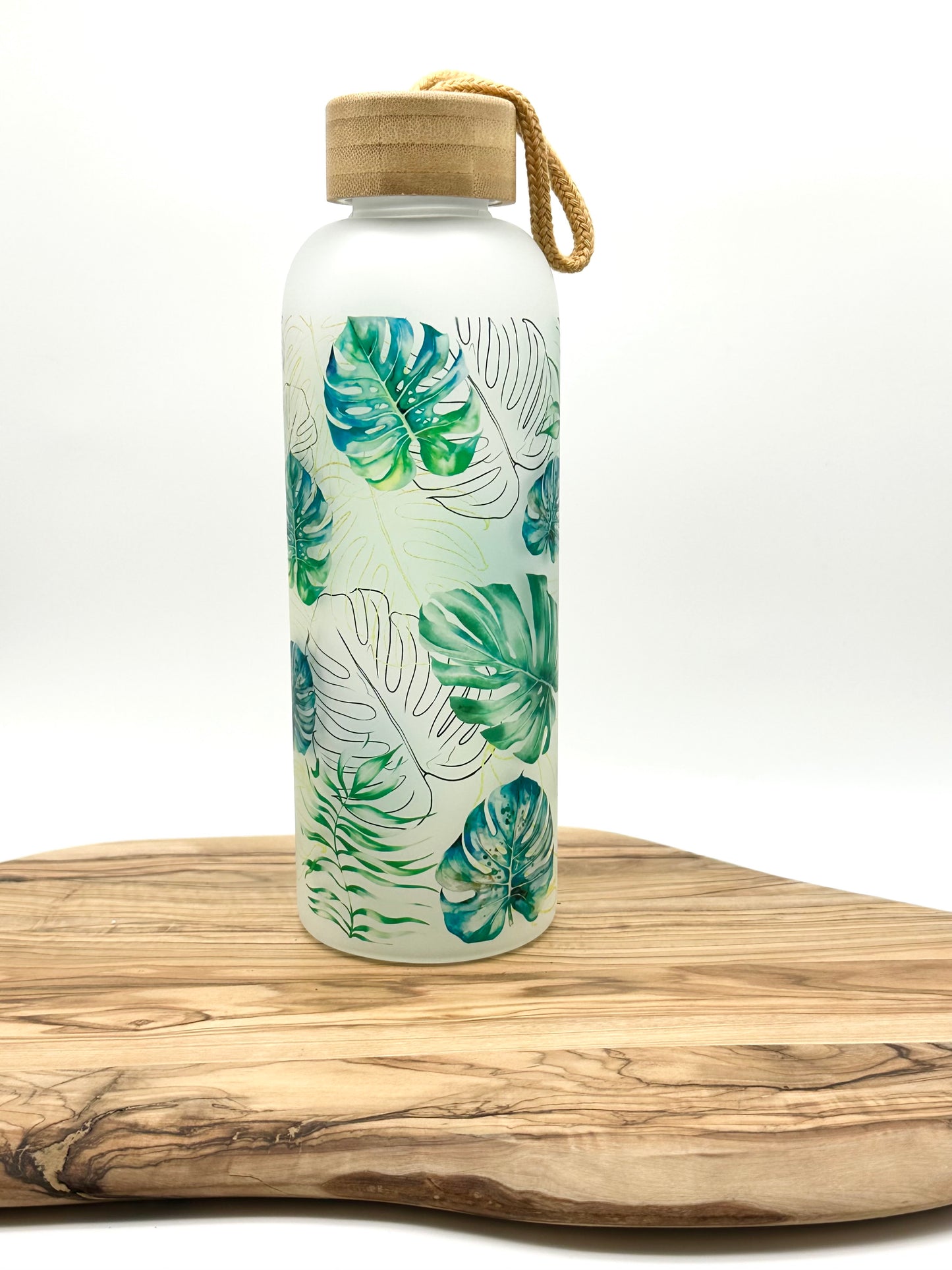 Monstera Leaf Glass Water Bottle