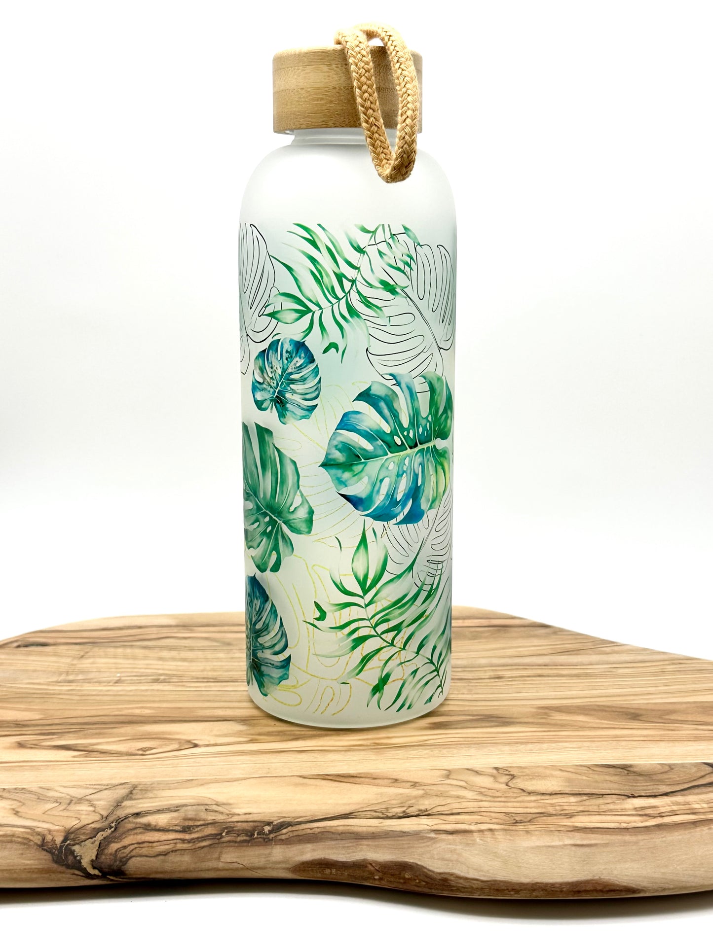 Monstera Leaf Glass Water Bottle