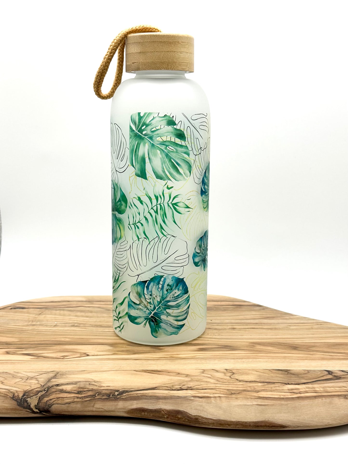 Monstera Leaf Glass Water Bottle