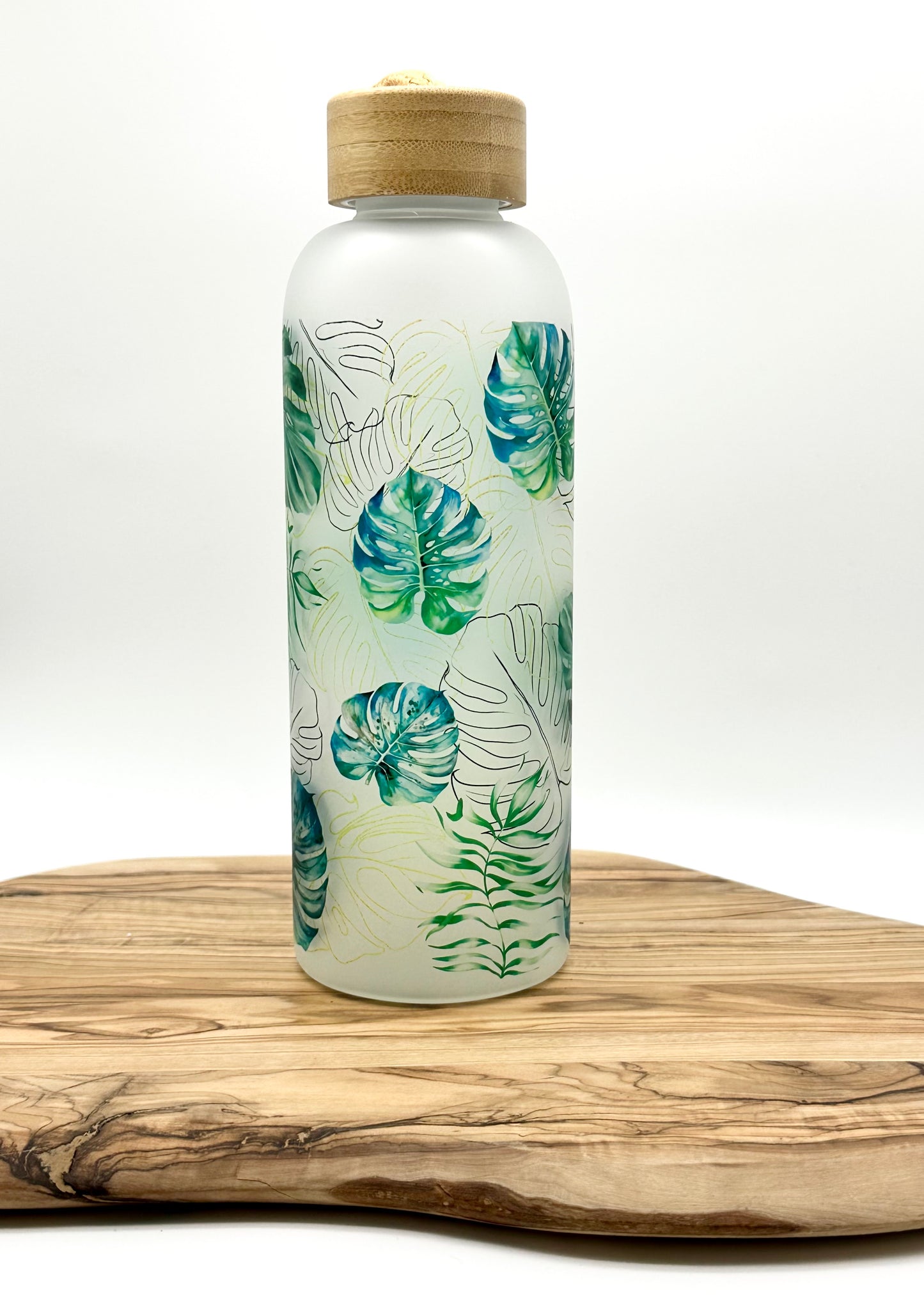 Monstera Leaf Glass Water Bottle