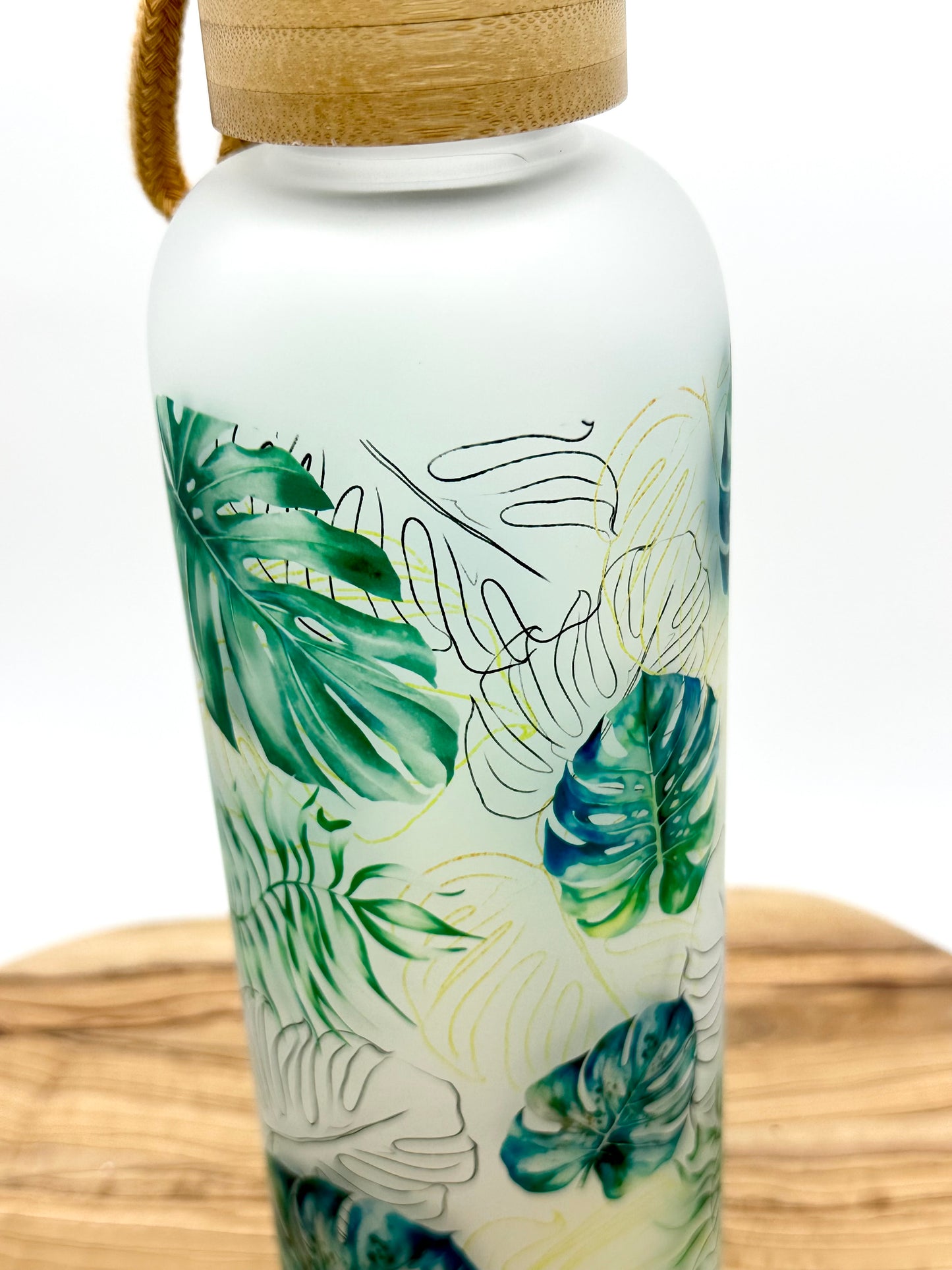 Monstera Leaf Glass Water Bottle