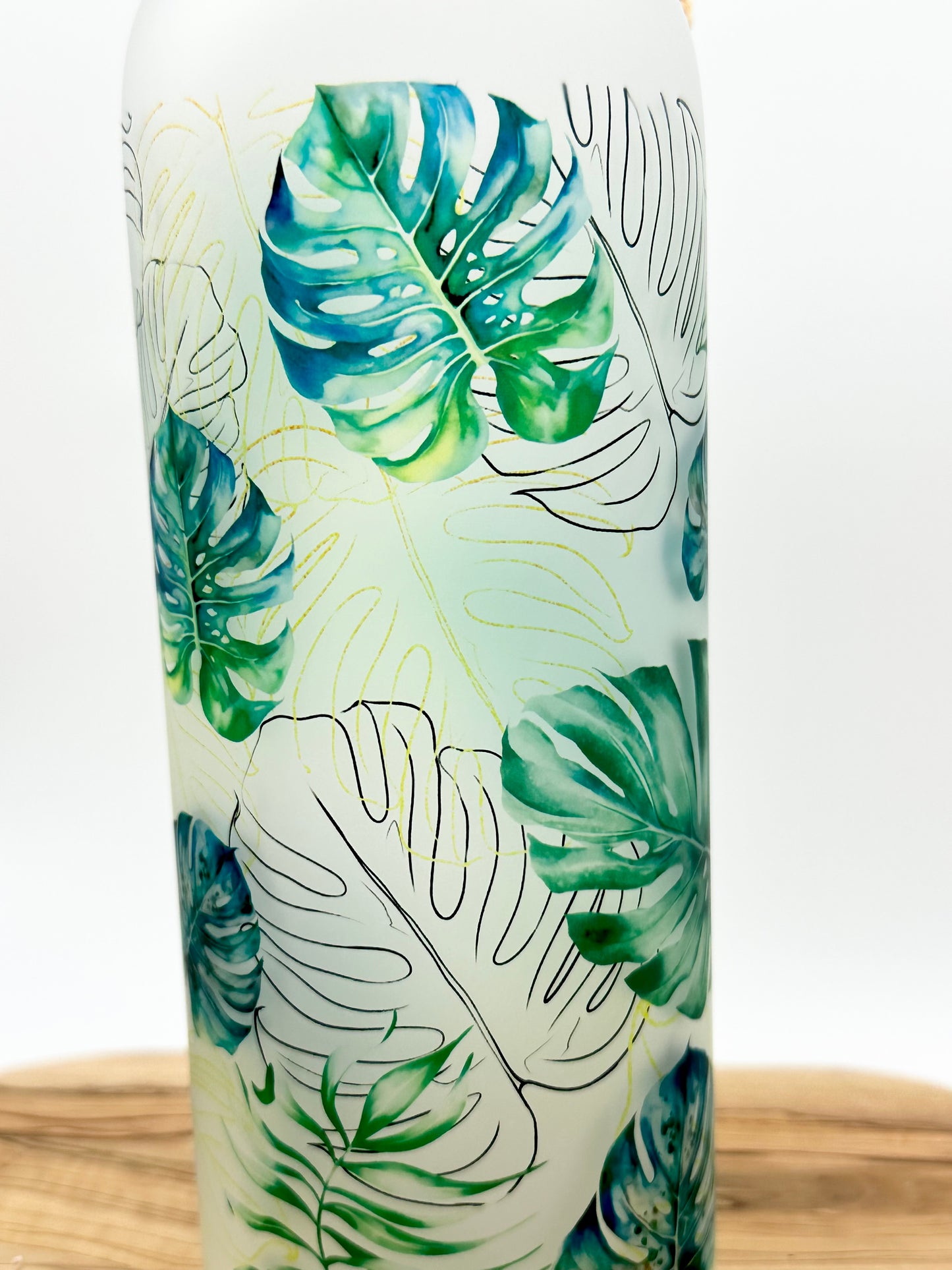 Monstera Leaf Glass Water Bottle