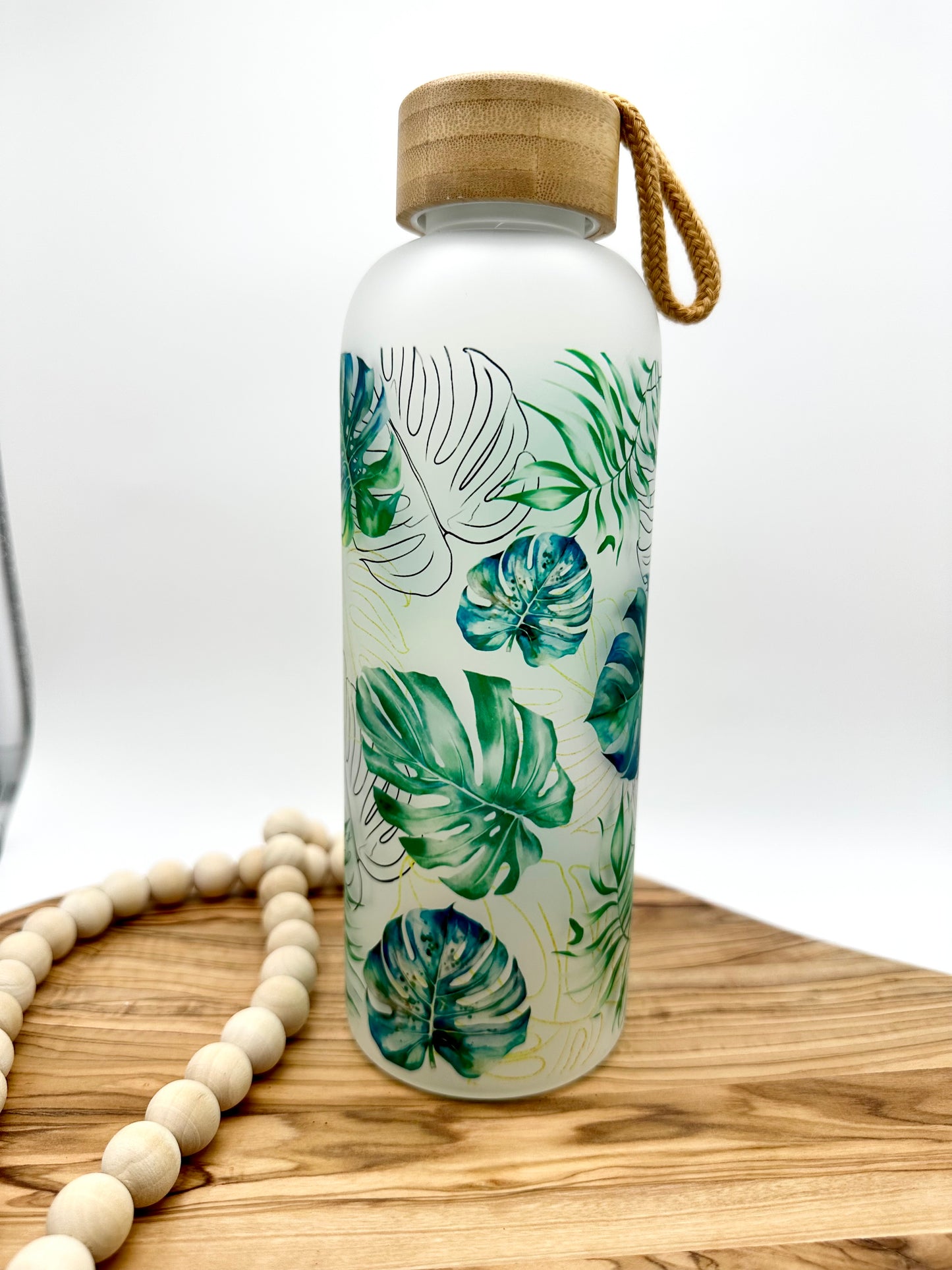 Monstera Leaf Glass Water Bottle