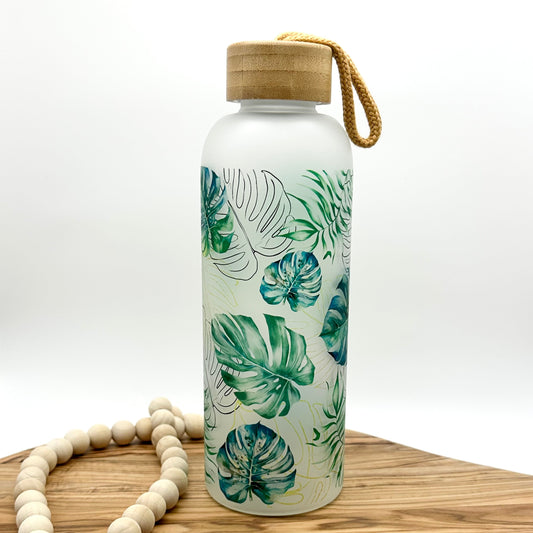 Monstera Leaf Glass Water Bottle