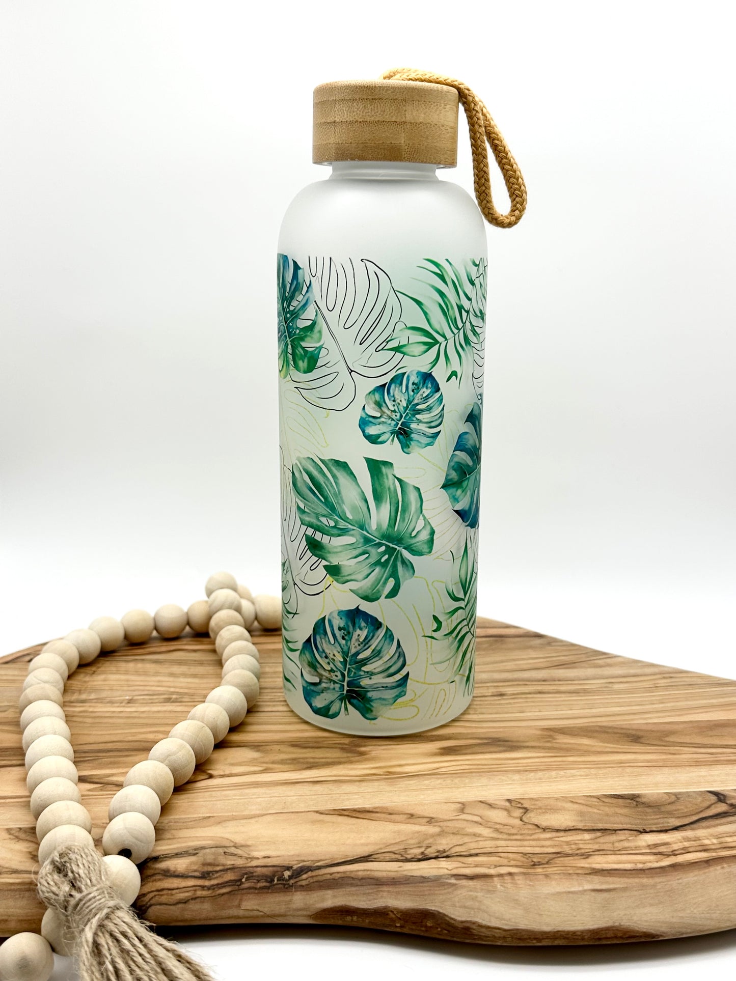 Monstera Leaf Glass Water Bottle