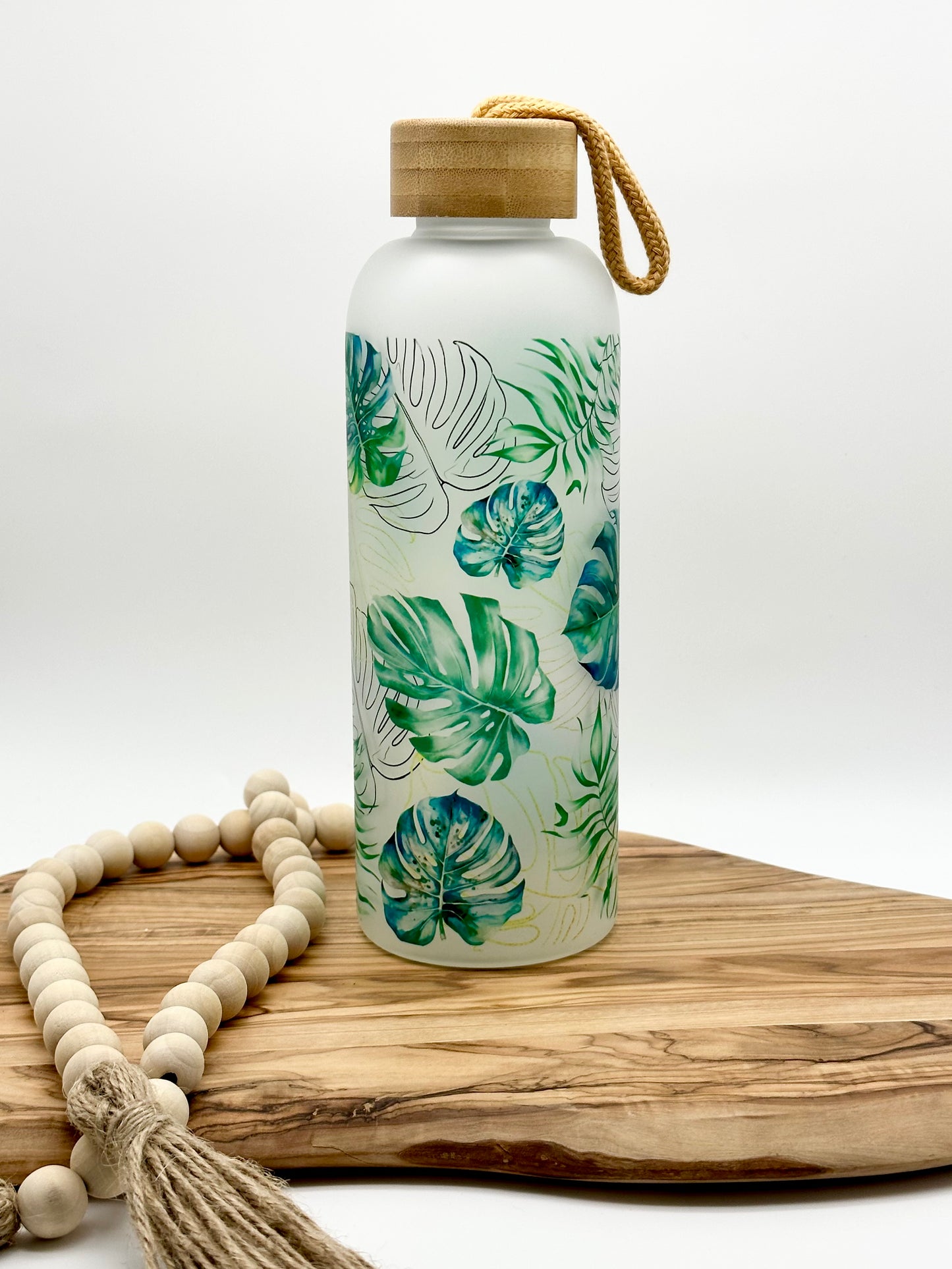 Monstera Leaf Glass Water Bottle